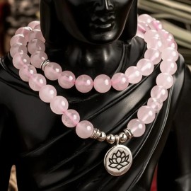 Unbranded Natural Rose Quartz 108 Mala Bead Chakra Balancing Prayer Necklace Bracelet Gift