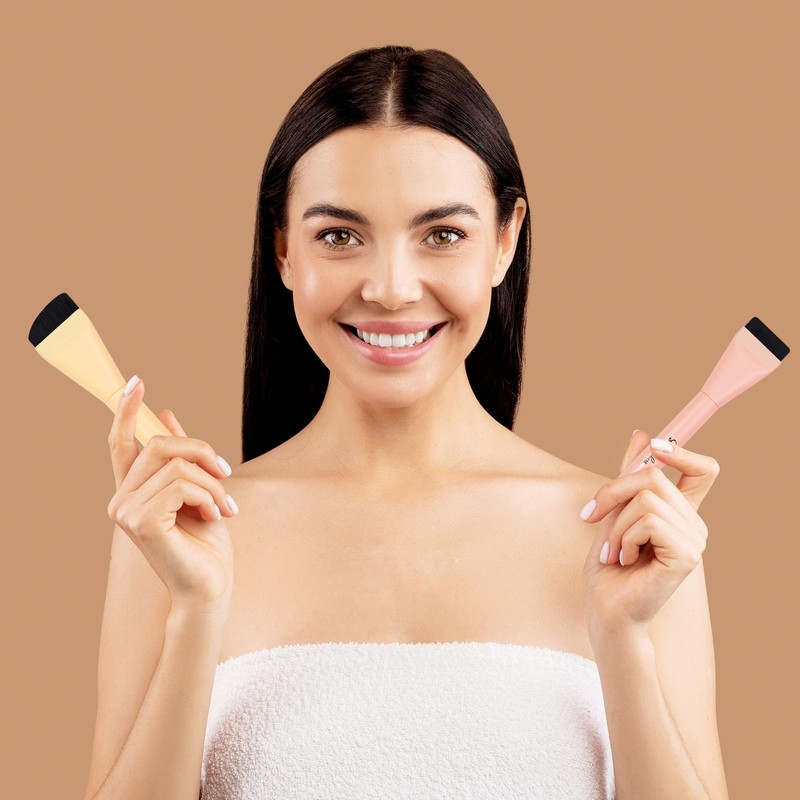 START MAKERS ファンデーションブラシ 平型/斜め 極細2本 メイクブラシ 柔らかい/肌に優しい/使いやすい 化粧道具 薄い仕上がり 崩れにくいベースメイクに（ピンク/イェロー2本）