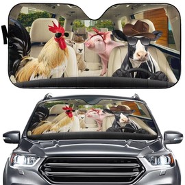 Cattle Driver Windshield Sun Shade for Car SUV Truck, Cow Rooster Pig Sheep Car Sun Shade Windshield, Farm Animals Car Shades for Front Windows Protector Blocks UV