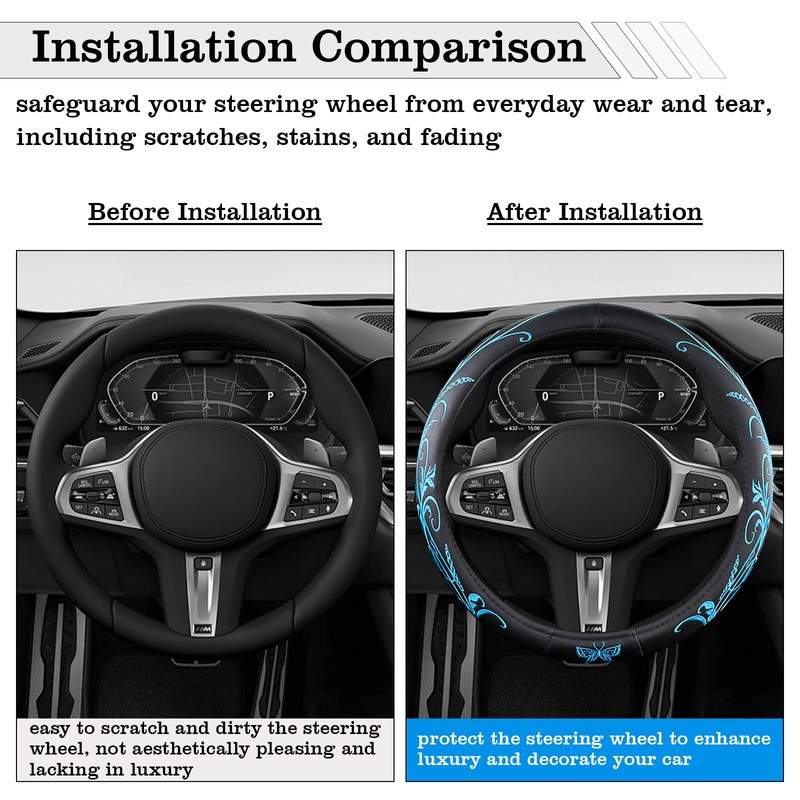 Car Leather Steering Wheel Cover - Panapi Material, Universal 14.5-15