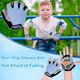 CubePlug Kids Boy Girl Cycling Climing Half Finger Gloves GEL Padded BMX Bike Fingerless [SPI] (S, Blue)