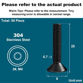 Drenky M4 x 25 mm Countersunk Screws Stainless Steel V2A VA A2 Allen Screw DIN 7991 / ISO 10642 Countersunk Screws Rustproof Machine Screws Metric Standard Thread Black Pack of 50