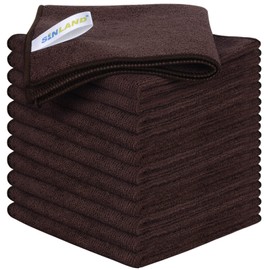 SINLAND Absorbent Microfiber Dish Cloth Kitchen No Streak Cleaning Cloth Dish Rags Lens Cloths 12 Inch X 12 Inch 12 Pack Dark Brown