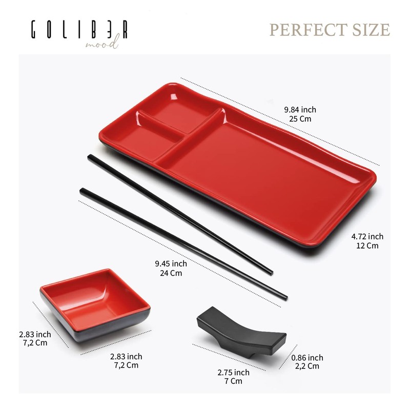 GOLIBER 8 Piece Japanese Style Sushi Plate Dinnerware Set -