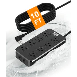 Outdoor Power Strip Weatherproof, Waterproof Surge Protector with 8 Wide Outlet with 3 USB Ports, 10FT Extension Cord,1875W Overload Protection,Outlet Extender for Christmas Lights ETL Listed Black