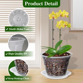 Blumiger Orchid Pot, 8 Pack 5 inch Orchid Pots with Holes & Saucers, Clear Plastic Pot for Repotting, Breathable Ventilation Planters for Phalaenopsis, Dendrobium & Oncidium Orchids