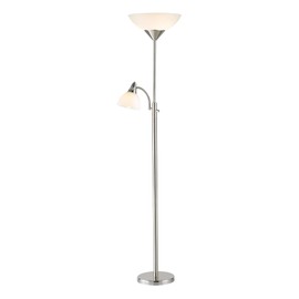 HomeRoots 71" Silver Metal Two Light Torchiere Floor Lamp with White Bowl Shade