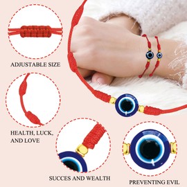Meliatomia 2pcs Evil Eye Bracelets, 7 Knot Lucky Protection Evil Eye Bracelet for Women with Gold Bead, Adjustable Red String Amulet Bracelet for Family/Girls/Boys/Friends