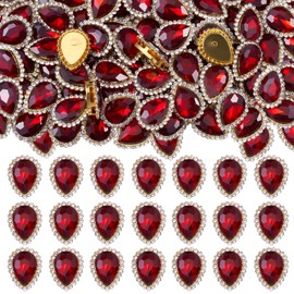 30Pcs Sew On Rhinestone Tear Drop Crystal Glass Rhinestone Metal Flatback Embellishment DIY Crafts Gems for Costume Dress Wedding Crafting(Wine Red)