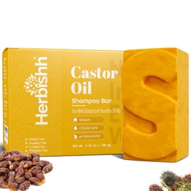 Herbishh Castor Oil Shampoo Bar – Nourishing Solid Shampoo Bar for Hair Growth & Thinning Hair – Castor Oil Soap for Healthy,Moisturized Scalp – Natural & Organic Soap for Women & Men,3.53 oz