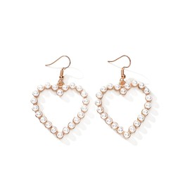 1/2 Pairs Set Pearl Heart Drop Dangle Earrings for Women Elegant Imitation Pearl Love Heart Beaded Loop Earrings Party Wedding Jewelry Gift Dainty Cutie-Drop Gold