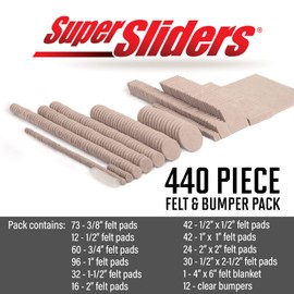 Super Sliders Self-Stick Furniture Felt Pads & Cabinet Bumpers- Protect Hardwood, Tile & Laminate Surfaces, Beige/Clear (440)