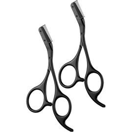 Tijeras 2 en 1 de Acero Inoxidable para Cejas 2026, Recortador con Peine,Profesional para Depilación. (Negro X2)