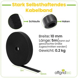 Offgridtec Cable Tie Roll 2 m x 10 mm, Reusable & Cut to Size, Cable Organiser, Flexible Nylon Cable Tape for Cable Management, Electronics & Home Office