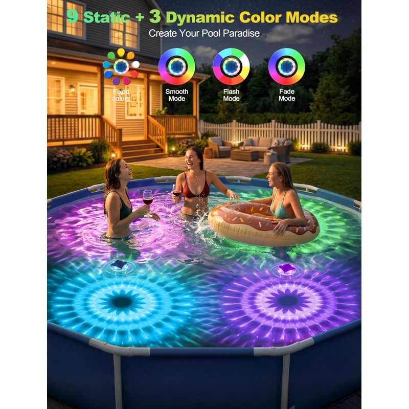 NIORSUN Floating Solar Pool Lights(2 Pack), IP68 Waterproof Solar Powered