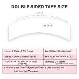 MyWQQ 36 PCS Lace Front Wig Tape - Ultra-Strong Invisible Adhesive for Wigs & Toupees | Double Sided Waterproof, Up to 4 Weeks Hold, Hypoallergenic Strips (3"x0.87")