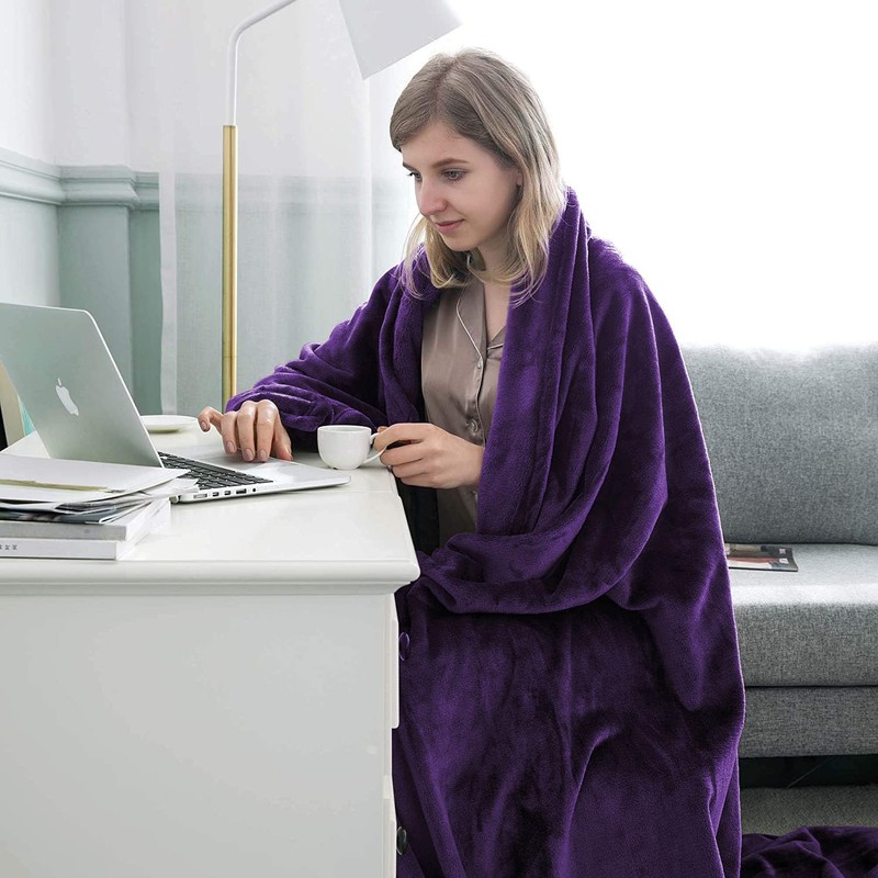MOONLIGHT20015 Fleece Blanket Throws for Sofas - 400 GSM Purple