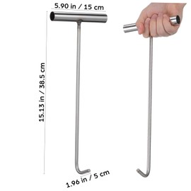 IMIKEYA Manhole Lid Hook Stainless Steel Drain Grille Lifter Handle Manhole Lid Lifting Hook Storm Drain Lid Pull Hook for Lifting Moving Pulling 38 cm
