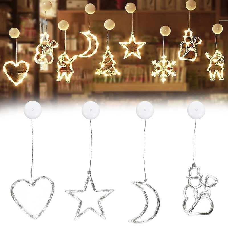 LED Christmas Lights with Suction Cup Snowman Star Moon Heart