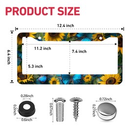 Blue Butterfly Sunflower License Plate Frame - 2 Packs Universal Stainless Steel Car License Plate Frames Covers Holder Rustproof for Men Women