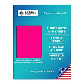 Premium Label Supply Bright Neon Color Fluorescent Stickers - 4" x 3.33" Labels - (Fluorescent Pink, 150 Labels)