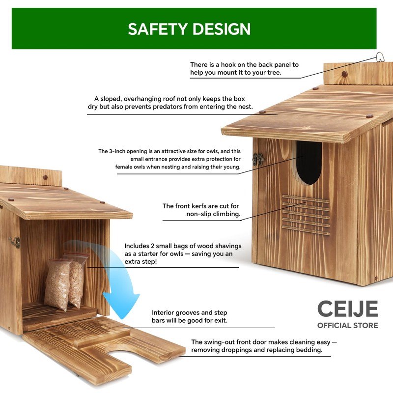 CEIJE Owl Houses for Outdoors, Large Barn Owl Nesting Box,