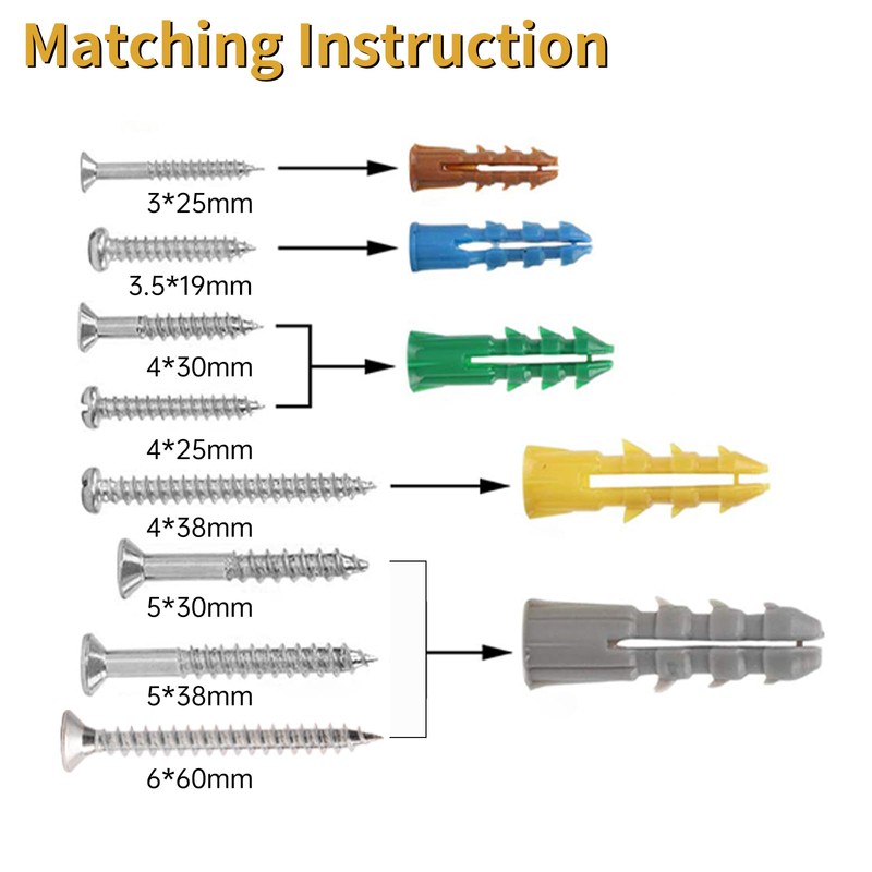 HEHALI 370pcs Plastic Drywall Wall Anchors Kit with Screws, Includes