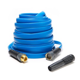 Bernini No Kink 100' Rubber Garden Hose is Lightweight, Compact and Keeps Water Flowing with XFlex Technology, 5/8 in. x 100 ft, Lays Flat for Easy Storage, Expands for High Flow Rate (100', Blue)