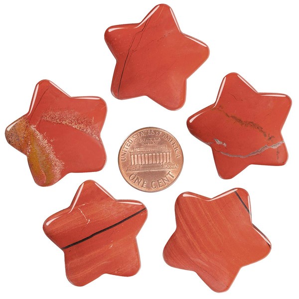 mookaitedecor Set of 5 Star Shape Healing Crystal Pocket Palm Stones, Polished Worry Stone for Reiki Chakra Balancing, Jewelry Making, Home Decoration, Red Jasper