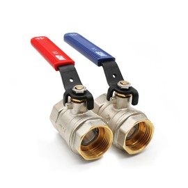 DOJA Barcelona Ball Valve with Lever Handle, Pack of 2, Blue & Red, 1 Inch, Female Thread, Carbon Steel Stopcock for Water Pumps, Outdoor Taps, Water Connections, etc.