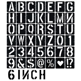 6 Inch Letter Stencils 42 Pcs ReusableTemplates Symbol Numbers Interlocking Stencil Kit Plastic Number Stencils for Wood,Wall,Paper,Fabric,Glass,Signage,DIY Art Projects