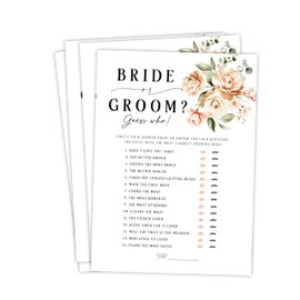 Bride or Groom Wedding Shower Game, Fun Bridal Shower Games, He Said She Said Trivia (Neutral Floral)