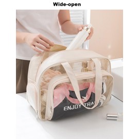 BuyCard Large Travel Clear Toiletry Bag with Shoes Compartment, Clear Makeup Bag Organizer, Carry-on Toiletries Cosmetic Pouch with Zipper and Handle, Waterproof PVC Tote Handbag Purse, Green