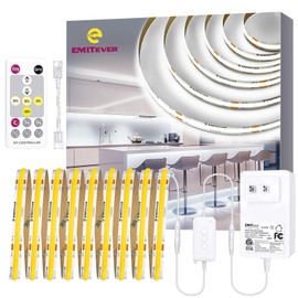 EMITEVER LED Strip Lights Kit 5000K Cool White 16.4FT, DC24V COB Dimmable Tape Lighting for Bedroom & Kitchen Under Cabinets,1400LEDs/Spool,UL Listed