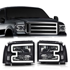 LED DRL Headlights Assembly Front Headlamp Compatible with Ford F250 F350 F450 F550 Super Duty 2005-2007, Fit Ford Excursion 2005, Clear Lens Black Houing Clear Reflector