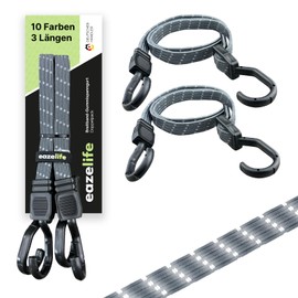 Set of 2 Rubber Tension Straps, Adjustable, Wide Band Expander with Metal Hooks, Strong Resilient for Car, Bicycle and Outdoor Activities (10 Colours, 3 Lengths) (Steel, 120 cm)