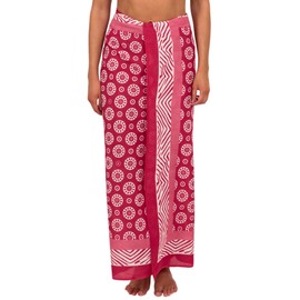 Pachamama Women 100% Cotton Sarong Hand Printed Cogs Pattern Cool Summer Beach Cover Up Pareo Wrap Around Skirt 180 x 110 CM (Pink)