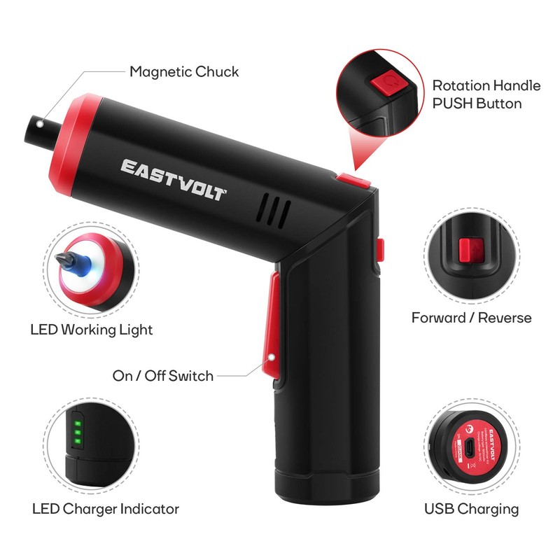 Eastvolt 4V Cordless Screwdriver, 6Nm Electric Screwdriver Rechargeable with 90