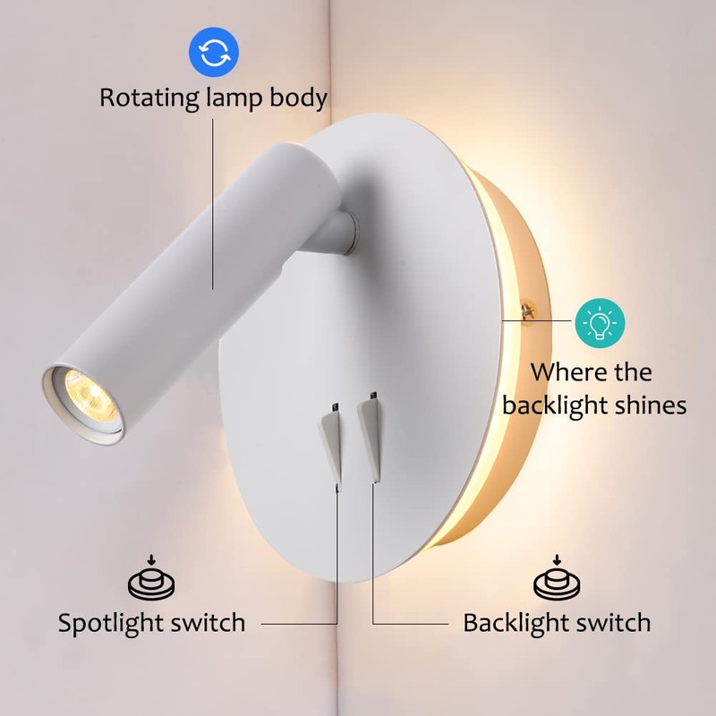 ZEROUNO Bedroom Wall Lamp with Switch Reading Light Hardwired Sconces