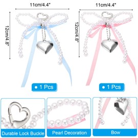 PATIKIL Pearl Bow Keychain, 2 Pcs Keychain Accessories with Plaid Ribbon Keyring Clip Charm for Women Bags Backpack Phone Decoration, Blue/Pink