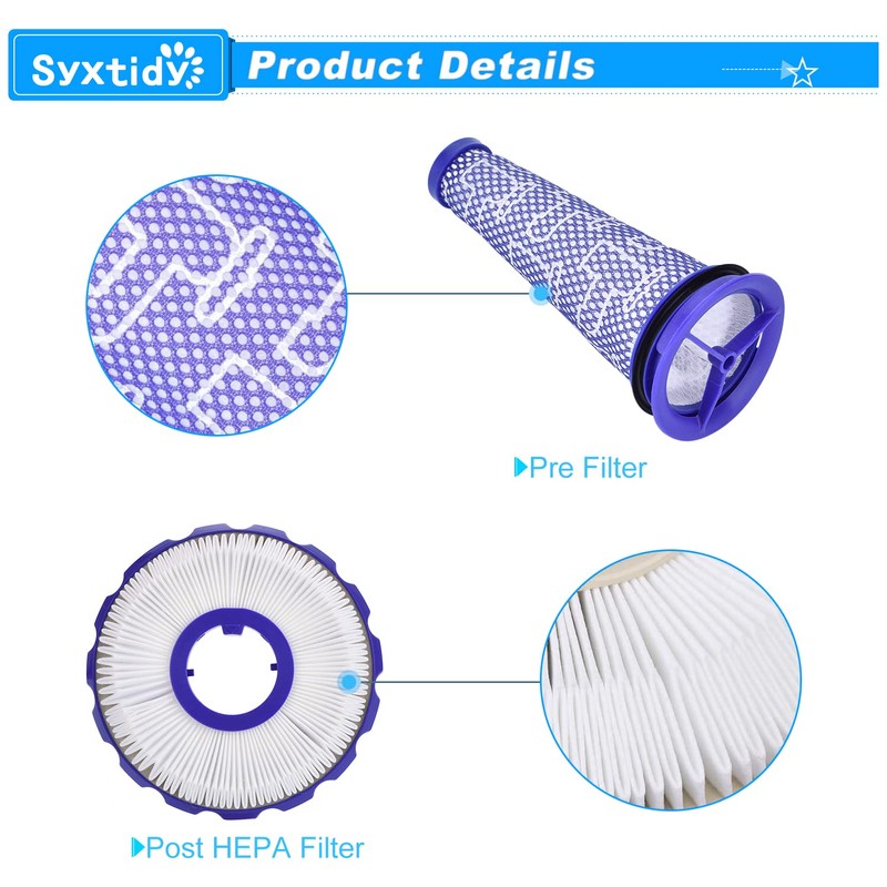 Syxtidy 2 Pack Replacement Hepa Post Filter & Washable Pre