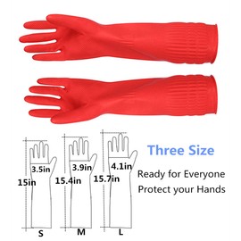 YSLON Rubber Cleaning gloves Kitchen Dishwashing glove 3-Pairs,Waterproof Reuseable. (Red, Large)