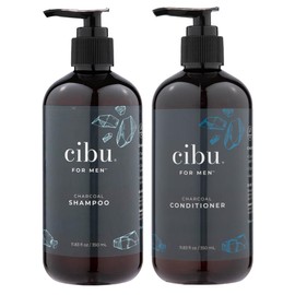 Cibu for Men Charcoal Shampoo and Conditioner Bundle - 12oz Deep Clean Men’s Volumizing Shampoo - 12oz Hydrating and Volumizing Charcoal Cleansing Conditioner - Promotes Healthy Hair and Scalp