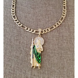 Unbranded San judas Jude protector necklace cadena figaro chain Pendant 14k gold plated
