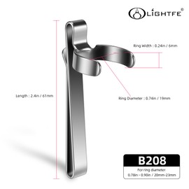 LIGHTFE B208 Flashlight Clip is Suitable for flashlights with a Diameter of 20-23 mm and a Slot Width of 5-5.4 mm. Stainless Steel Pen Clip, can be Used as a hat Clip, Pocket Clip, or Bag Clip