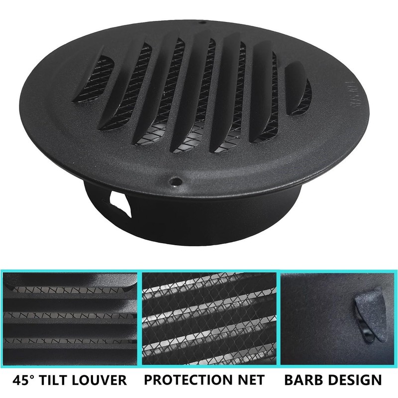 JSIXASO Ventilation Grille 150 mm Black Stainless Steel Exhaust Air