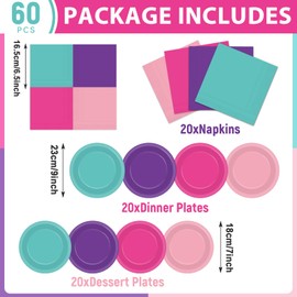 60Pcs Teal Blue Pink Purple Paper Plates and Napkins Puppy Dog Birthday Party Supplies Puppy Birthday Party Decorations Lets Pawty Tableware Set for Kids Boys Girls Baby Shower, Serves 20 Guests