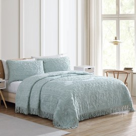 Beatrice Home Fashions Medallion Chenille Bedspread, King Sham, Blue