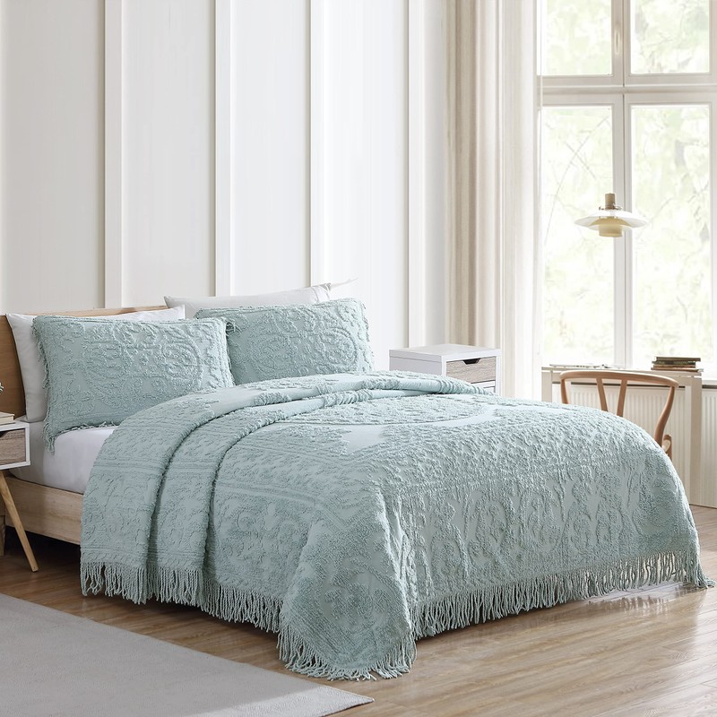 Beatrice Home Fashions Medallion Chenille Bedspread, King Sham, Blue