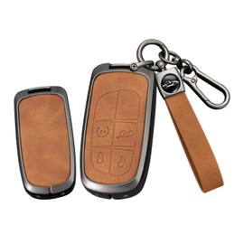 TECART Smart Car Key Case Fits Jeep Cherokee Compass Renegade Key Protection Case Fits Dodge RAM 1500 2500 Chrysler Fiat 500 Key Case Key Box Leather 4 Buttons Brown